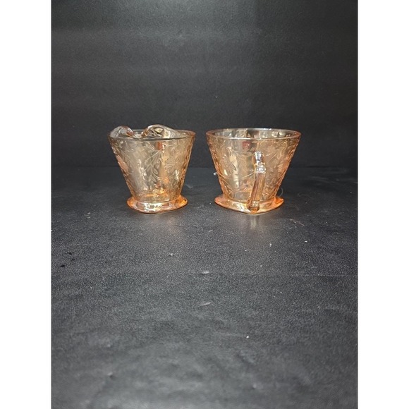 Jeanette Floragold Sugar & Creamer, Iridescent Glass Set, Vintage Carnival Glass - Picture 2 of 9
